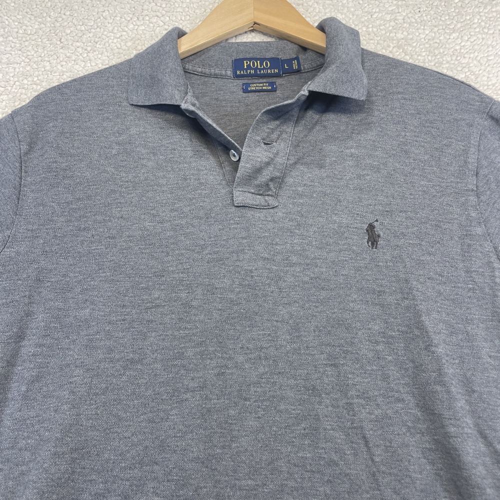 Polo‎ Ralph Lauren Polo Shirt Mens L Gray Custom Fit Stretch Mesh Pony Logo Top